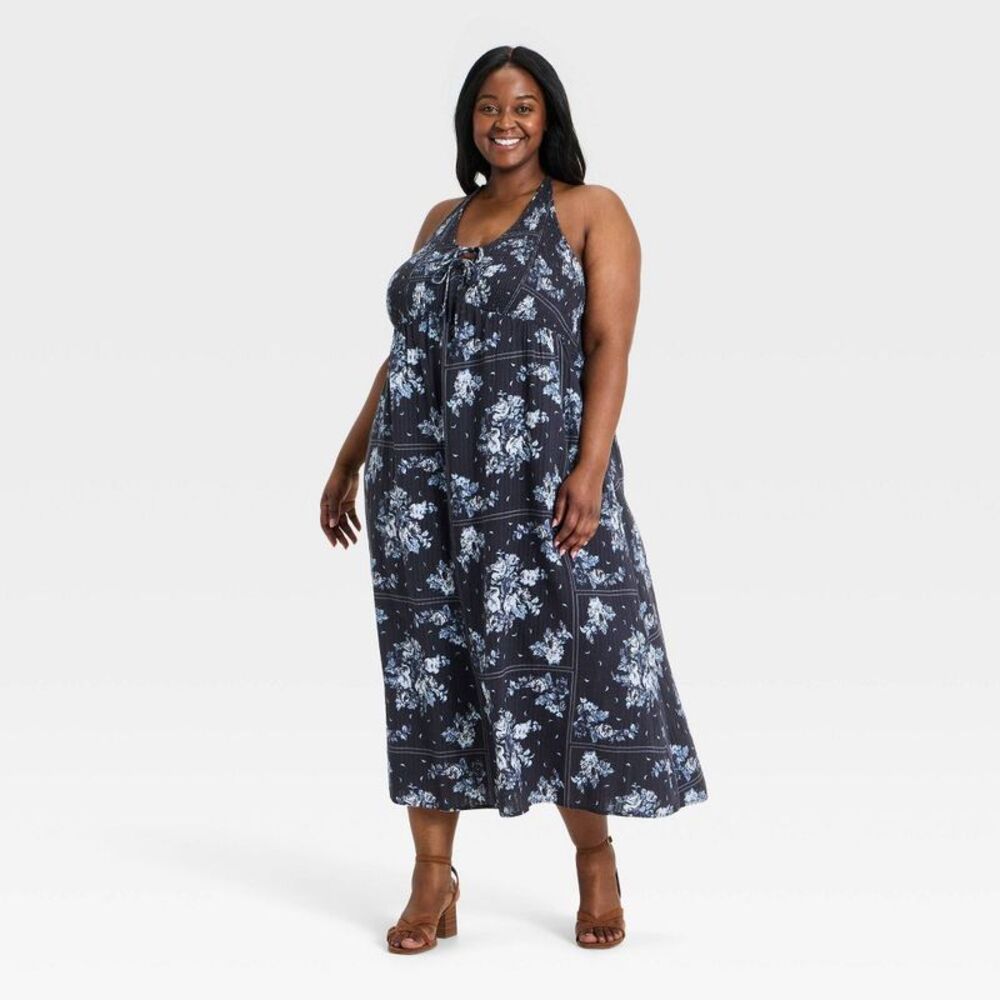 Women's Printed Maxi Sundress Navy Blue XXL